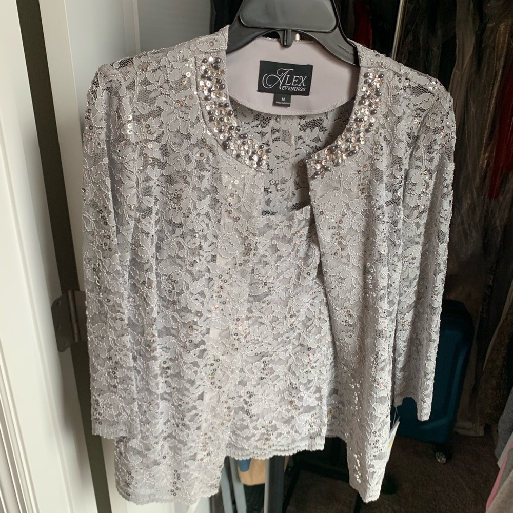Alex Evenings 2 piece formal blouse, grey